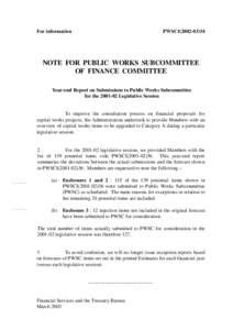 For information  PWSCI[removed]NOTE FOR PUBLIC WORKS SUBCOMMITTEE OF FINANCE COMMITTEE