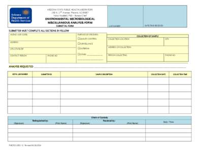 ARIZONA STATE PUBLIC HEALTH LABORATORY th 250 N. 17 Avenue, Phoenix, AZ[removed]Victor Waddell, PhD – Bureau Chief  ENVIRONMENTAL MICROBIOLOGICAL