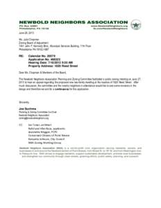 June 28, 2013 Ms. Julia Chapman Zoning Board of Adjustment 1401 John F. Kennedy Blvd., Municipal Services Building, 11th Floor Philadelphia PARE: