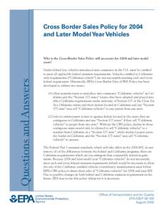 Cross Border Sales Policy for 2004 and Later Model Year Vehicles: Questions and Answers (EPA-420-F[removed], August 2002)