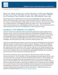 State-by-State Estimates of the Number of People Eligible for Premium Tax Credits Under the Affordable Care Act