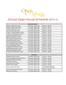 School Open House Schedule[removed]Bayshore Elementary School Chester A. Moore Elementary Fairlawn Elementary School Floresta Elementary School Frances K. Sweet Elementary School