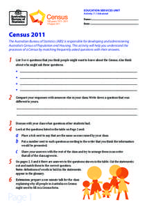 EDUCATION SERVICES UNIT	 Activity: 7.1 Advanced Name: Date:  Census 2011