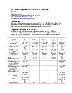 The General Properties of Si, Ge, SiGe, SiO2 and Si3N4