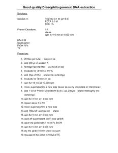 Good quality Drosophila genomic DNA extraction Solutions: Solution A: Tris HCI 0.1 M (pH 9.0) EDTA 0.1 M