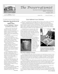 The Preservationist  Newsletter of the Bedford Historical Society, Inc. Bedford - Massachusetts Founded in 1893