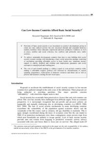 CAN LOW-INCOME COUNTRIES AFFORD BASIC SOCIAL SECURITY? -  Can Low-Income Countries Afford Basic Social Security?* Krzysztof Hagemejer, ILO, based on ILO (2008b) and C. Behrendt, K. Hagemejer