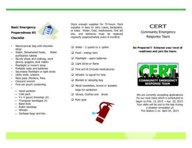Basic Emergency Preparedness Kit Checklist   