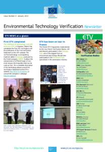 Issue Number 4– JanuaryEnvironmental Technology Verification Newsletter Newsletter of the EU Environmental Technology Verification pilot programme  ETV NEWS at a glance