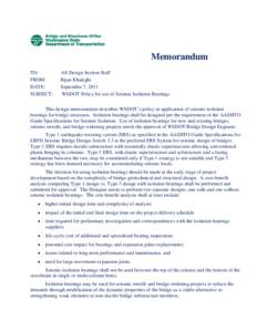 WSDOT Policy for use of Seismic Isolation Bearings