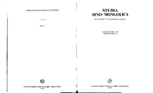 STUDIA  SINO-MONGOLICA MUNCHENER OSTASIATISCHE STUDIEN