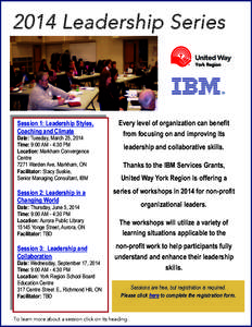 2014 Leadership Series  Session 1: Leadership Styles, Coaching and Climate Date: Tuesday, March 25, 2014 Time: 9:00 AM - 4:30 PM