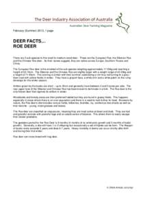 The Deer Industry Association of Australia Australian Deer Farming Magazine February (Summer) 2012, 1 page DEER FACTS… ROE DEER