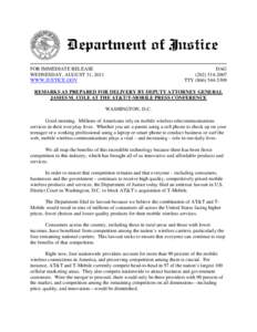 FOR IMMEDIATE RELEASE WEDNESDAY, AUGUST 31, 2011 WWW.JUSTICE.GOV DAG[removed]