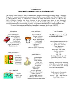 Waste / Hazardous waste / Household Hazardous Waste / Paint / Municipal solid waste / Spray / Waste collection / Alkaline battery / Mercury / Matter / Pollution / Environment