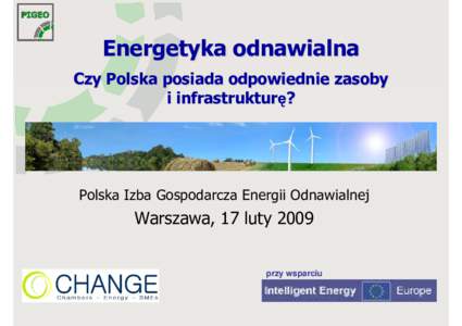 Energetyka odnawialna Czy Polska posiada odpowiednie zasoby i infrastrukturę? Polska Izba Gospodarcza Energii Odnawialnej