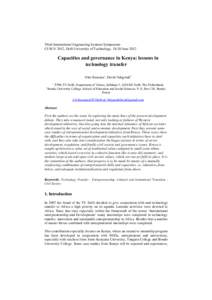 Third International Engineering Systems Symposium CESUN 2012, Delft University of Technology, 18-20 June 2012 Capacities and governance in Kenya: lessons in technology transfer Otto Kroesen1, David Ndegwah2