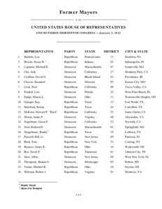 Former Mayors in the UNITED STATES HOUSE OF REPRESENTATIVES ONE HUNDRED THIRTEENTH CONGRESS — January 3, 2013