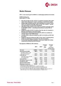 Media Release 2013: a new record year for DKSH in a challenging market environment DKSH Holding Ltd. Date: March 11, 2014  