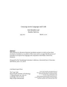 Carrying across Language and Code Nick Montfort and Natalia Fedorova JulyTROPE–12–04