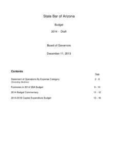 State Bar of Arizona Budget[removed]Draft Board of Governors December 11, 2013