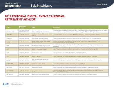 Media KitEditorial Digital Event Calendar: retirement advisor Month