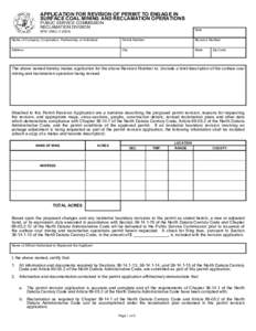 APPLICATION FOR REVISION OF PERMIT TO ENGAGE IN SURFACE COAL MINING AND RECLAMATION OPERATIONS PUBLIC SERVICE COMMISSION RECLAMATION DIVISION  Date