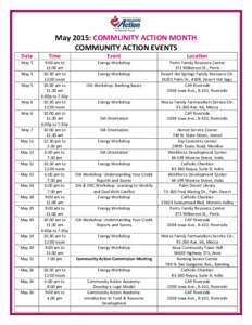 May 2015: COMMUNITY ACTION MONTH COMMUNITY ACTION EVENTS Date Time