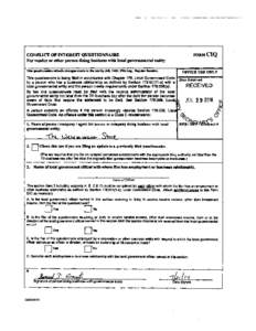 FORMCIQ  CONFLICT OF INTEREST QUESTIONNAIRE For vendor or otber person doing business with loealgovernmental entity  OFFICE USE ONLY