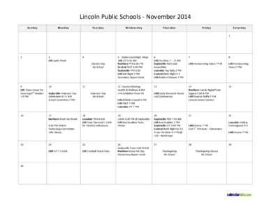 Lincoln Public Schools - November 2014 Sunday Monday  Tuesday