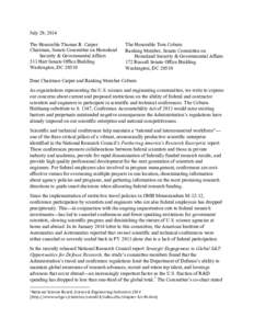 July 29, 2014 The Honorable Thomas R. Carper Chairman, Senate Committee on Homeland Security & Governmental Affairs 513 Hart Senate Office Building Washington, DC 20510