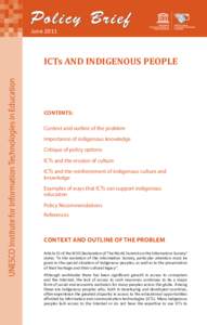 Policy Brief June 2011 UNESCO Institute for Information Technologies in Education  ICTs AND INDIGENOUS PEOPLE