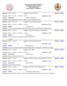 University of Southern California Department of Public Safety Daily Incident Log FromToReported: :01 am