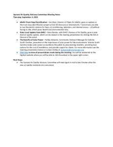 Upstate Air Quality Advisory Committee Meeting Notes Thursday, September 3, 2015   