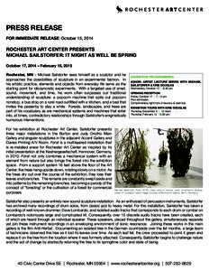 PRESS RELEASE FOR IMMEDIATE RELEASE: October 15, 2014 ROCHESTER ART CENTER PRESENTS MICHAEL SAILSTORFER: IT MIGHT AS WELL BE SPRING October 17, 2014 – February 15, 2015