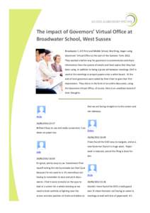 The impact of Governors’ Virtual Office at Broadwater School, West Sussex Broadwater C of E First and Middle School, Worthing, began using Governors’ Virtual Office at the start of the Summer TermThey wanted a
