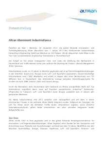 Pressemitteilung  Altran übernimmt IndustrieHansa