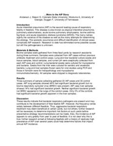 …More to the AIP Story Anderson J, Mason G, Colorado State University; Woolums A, University of Georgia; Duggan F, University of Tennessee Introduction Acute interstitial pneumonia (AIP) is the second leading cause of 