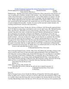 Southern Campaign American Revolution Pension Statements & Rosters Pension application of John Potts R8383 Hannah Permelia fn16SC Transcribed by Will Graves[removed]