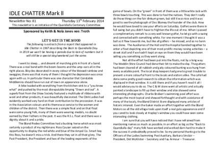 IDLE CHATTER Mark ll Newsletter No: 81 Thursday 13th February[removed]This newsletter is an initiative of the Quandialla Centenary Committee