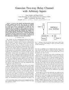 Gaussian Two-way Relay Channel with Arbitrary Inputs Deniz G¨und¨uz and Miquel Payar´o Centre Tecnol`ogic de Telecomunicacions de Catalunya (CTTCCastelldefels, Barcelona, Spain E-mails: {deniz.gunduz, miquel