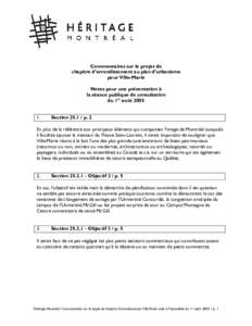 Commentaires sur le projet de chapitre d’arrondissement au plan d’urbanisme pour Ville-Marie Notes pour une présentation à la séance publique de consultation du 1er août 2005