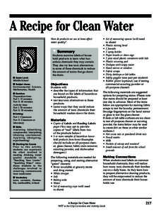 A Recipe for Clean Water How do products we use at home affect water quality? t Summary