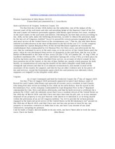 Southern Campaign American Revolution Pension Statements Pension Application of John Haney: S25133 Transcribed and annotated by C. Leon Harris State and District of Virginia Frederick County Sct On this first day of July