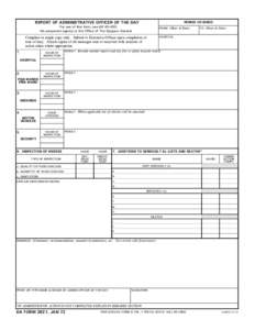 REPORT OF ADMINISTRATIVE OFFICER OF THE DAY  PERIOD COVERED For use of this form, see AR[removed]; the proponent agency is the Office of The Surgeon General