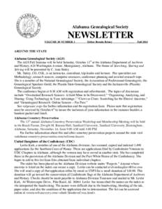 Alabama Genealogical Society  NEWSLETTER VOLUME 28 NUMBER 3  Editor Brenda Briney