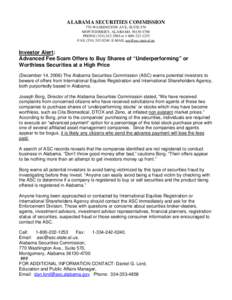 ALABAMA SECURITIES COMMISSION 770 WASHINGTON AVE, SUITE 570 MONTGOMERY, ALABAMA[removed]PHONE[removed]or[removed]FAX[removed]E-MAIL [removed]