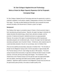 St. Clair College of Applied Arts and Technology Notice of Intent for Major Capacity Expansion Call for Proposals Conceptual Stage