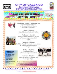CITY OF CALEXICO Community Services Department Newsletter 2010 MARIACHI FESTIVAL