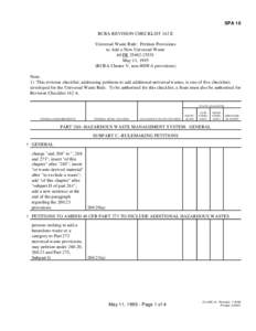 SPA 16 RCRA REVISION CHECKLIST 142 E Universal Waste Rule: Petition Provisions to Add a New Universal Waste 60 FR[removed]May 11, 1995